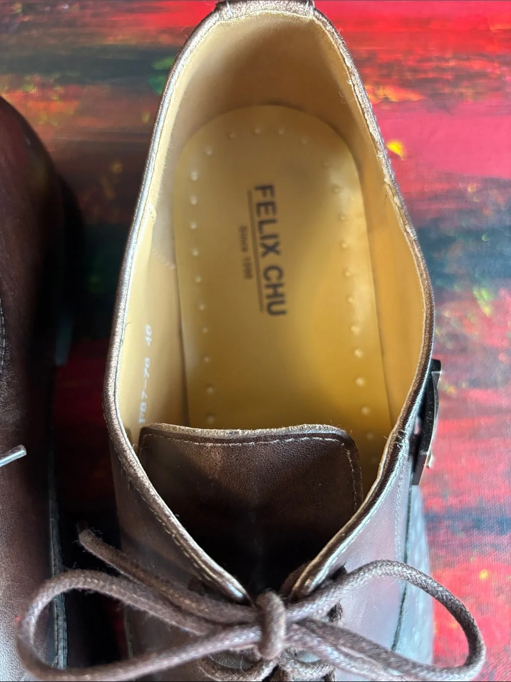 Felix Chu Men's Brown Leather Lace-Up Geometric Hexagon Embossed Oxfords F87-76